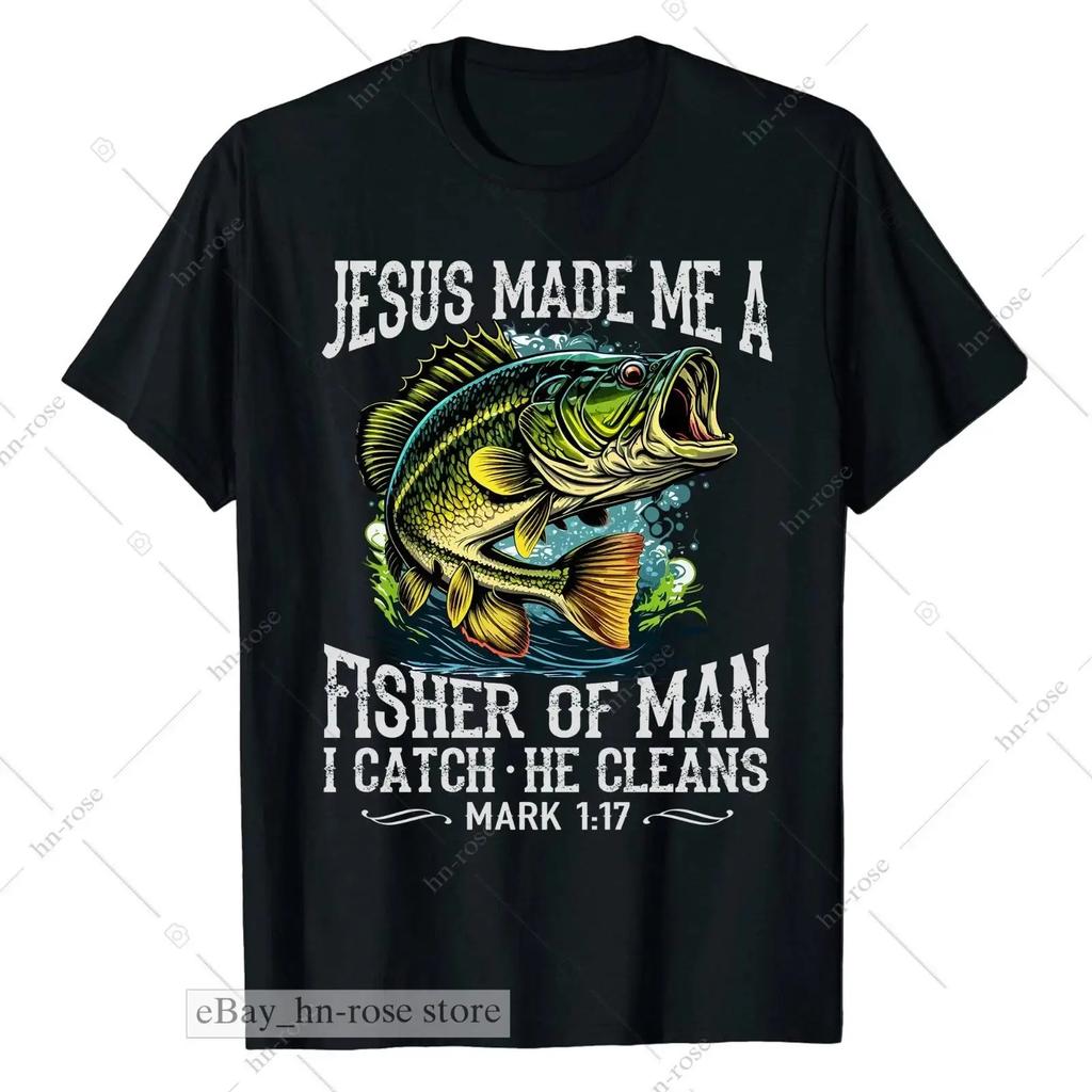 Christian Fisher Of Unisex T Shirt Jesus Bible Verse Mark 1 17 Fishing Faith Vintage Unisex Stretched Casual Stylish