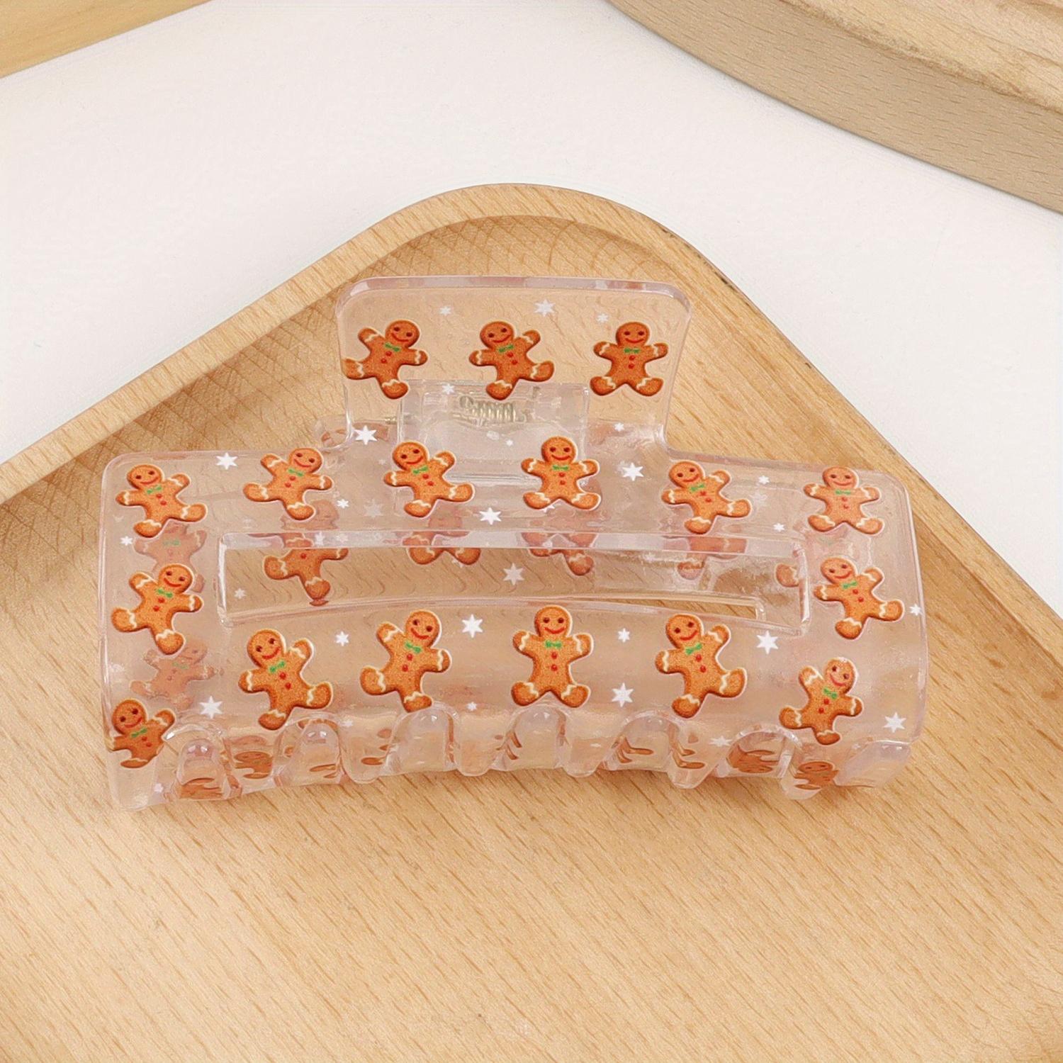 

1pc PVC Hair Clip, Large Cute Cartoon Gingerbread Print, Christmas Themed, Simple Style, Rectangle Shape