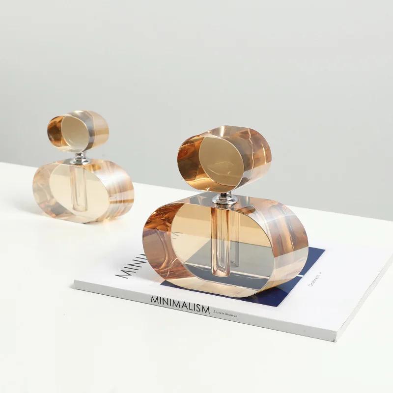 European Crystal Glass Perfume Bottle Exquisite Geometric Storage Jar Decoration Hotel Bedroom Dresser Crystal Perfume Bottle