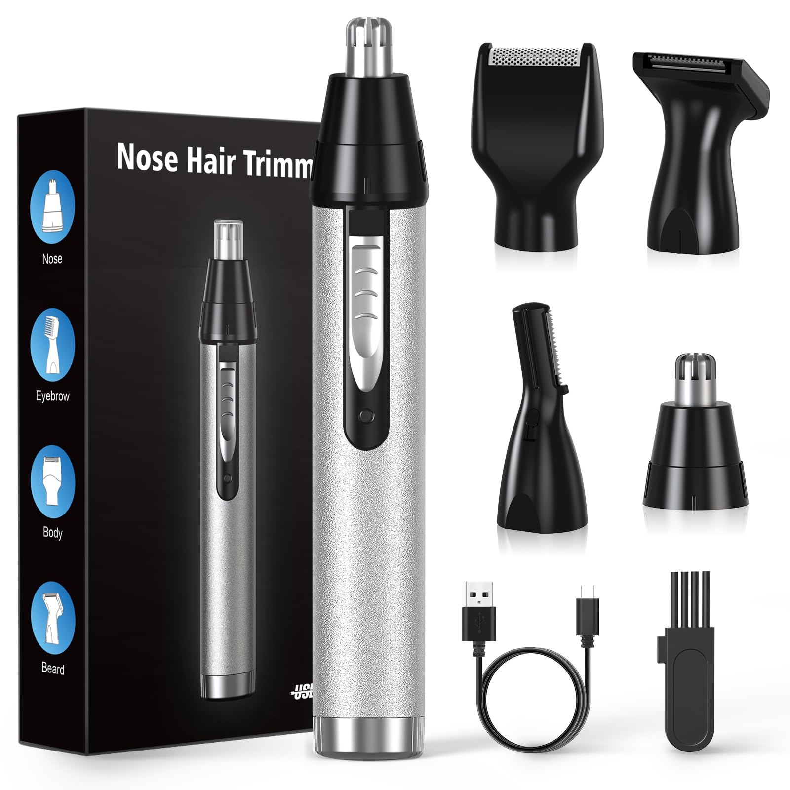 Nose Hair Eyebrow and Face USB for Men and for Nose Hair Eyebrow Face Hair Facial Hair Electric Beard Body Hair Beard Hair Ear Hair Face Low White