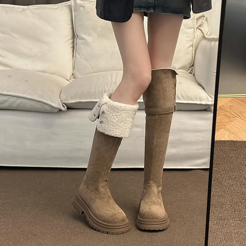 2025 Women's High Quality Simple and Fashionable Over-Knee Thick Heel Long Boots Wear Autumn Winter New Style Round Toe Boots