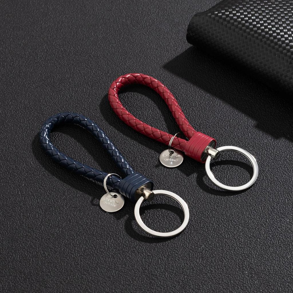 2Pcs/Set Pu Leather Braided Woven Rope Keychain Diy Bag Pendant Key Chain Holder Key Car Trinket Keyring Men Women Gift Jewelry