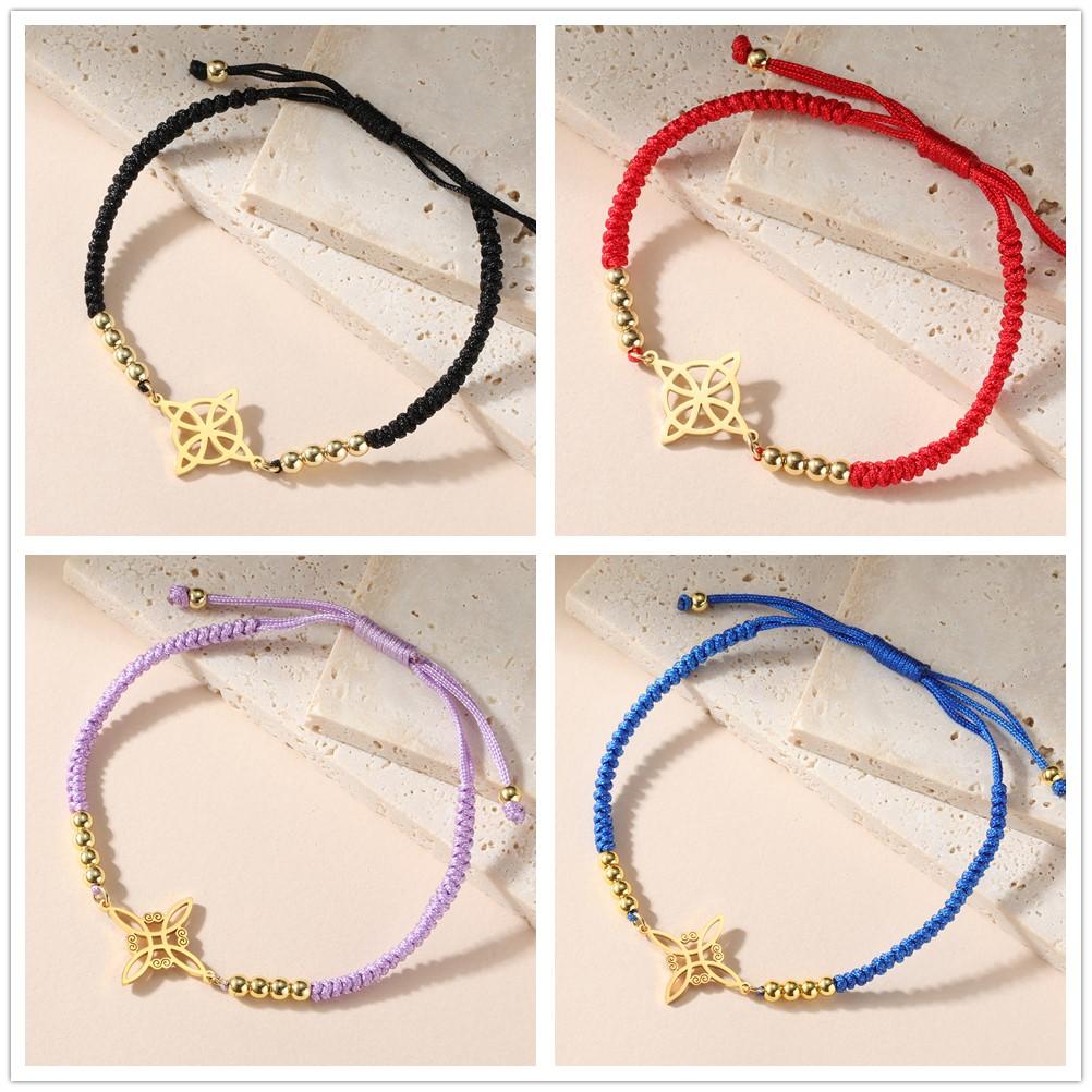 Witch Knot Bracelet Women Men Stainless Steel Beads Charm Black Red Blue Purple Rope Bracelets Amulet Witchcraft Jewelry