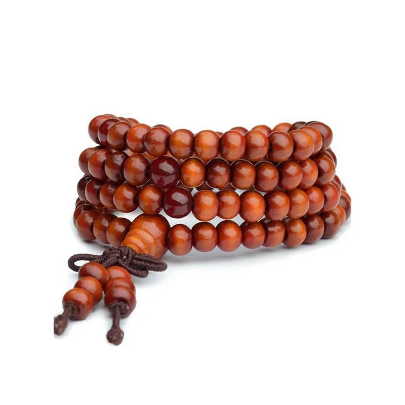 6mm Natural Sandalwood Buddhist Buddha Meditation Wood Prayer Bead Mala Bracelet Bangles Women Men Jewelry 108 Beads Bijoux