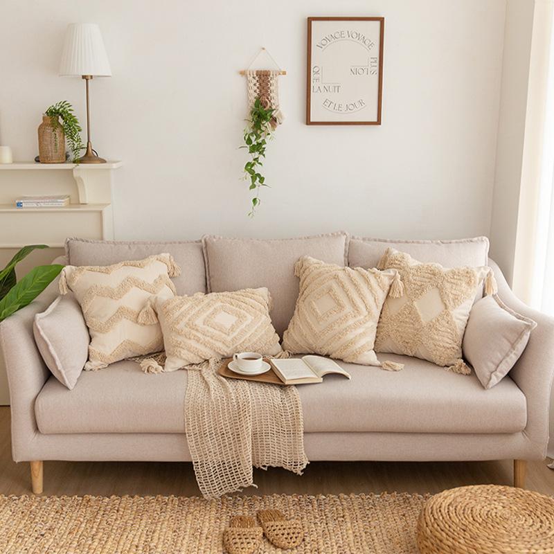 Simple Modern Tufted Tassel Pillow Sofa Living Room Lumbar Pillow Nap Pillow Bed Back Cushion Core-free Pillow Case