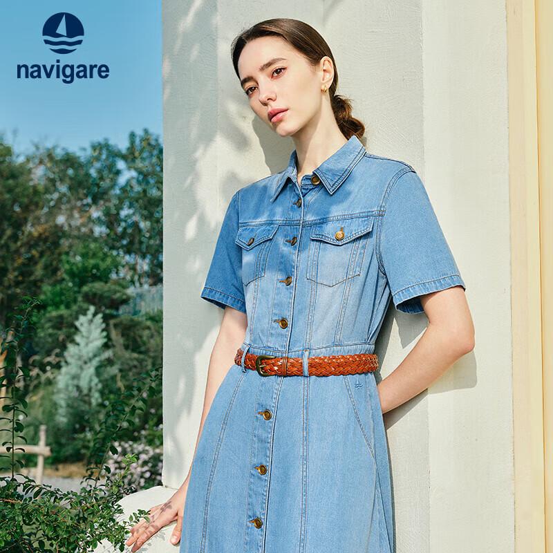 

Navigare Women s Short Sleeve Casual Denim Shirt Dress L