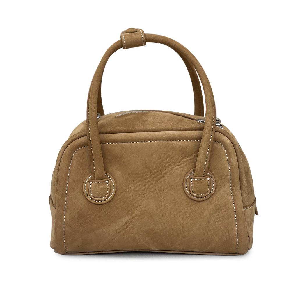 Vintage Boston Bag Niche Leather Tote Large Capacity Bowling Bag Shell Bag