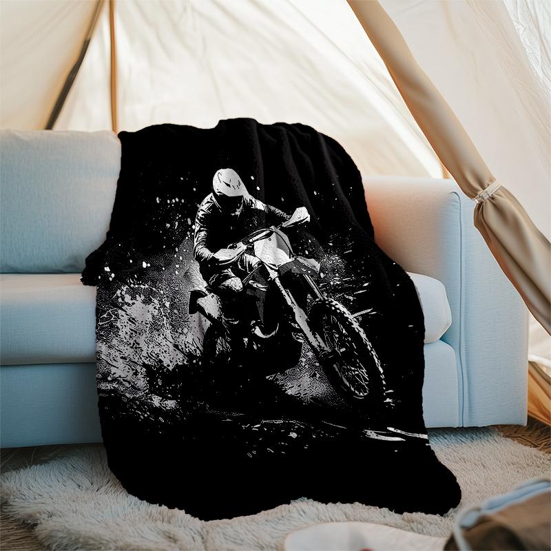 Coperta a Tema Stampata con Motivi di Moto da Fuoristrada - Perfetta per Divano, Letto, Viaggi e Uso Esterno | Lavabile in Lavatrice, Accogliente e Resistente.