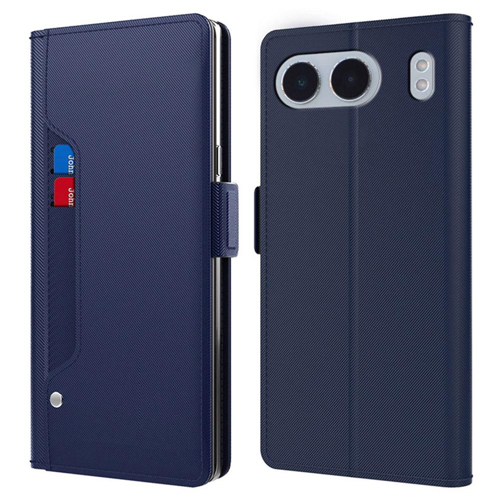 

For OnePlus Nord 4 Case Stand PU Leather Phone Cover Card Holder Mirror Blue