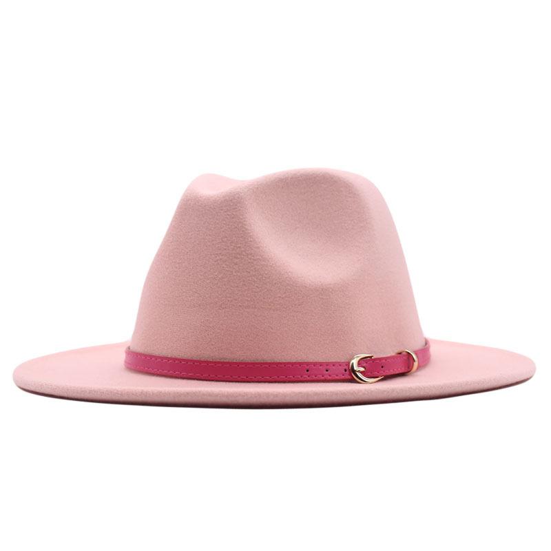 European and American style spring and autumn winter imitation felt big brim hat British retro woolen top hat men's and women's travel Panama jazz hat