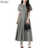 ZANZEA Damen Lässig Rundhals Sommer Kurzarm Elegantes Kleid
