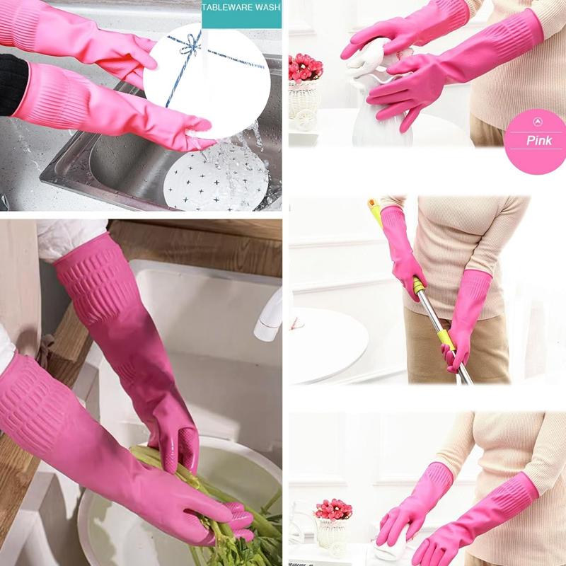 2PCS Household Dishwashing Cleaning Gloves Rubber Long Reusable Kitchen Housework Gloves Waterproof Dishes Cars Gardening Gloves