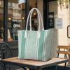 Green Stripe Tote Bag Large Casual Stylish Daily Shoulder Handbag for Women