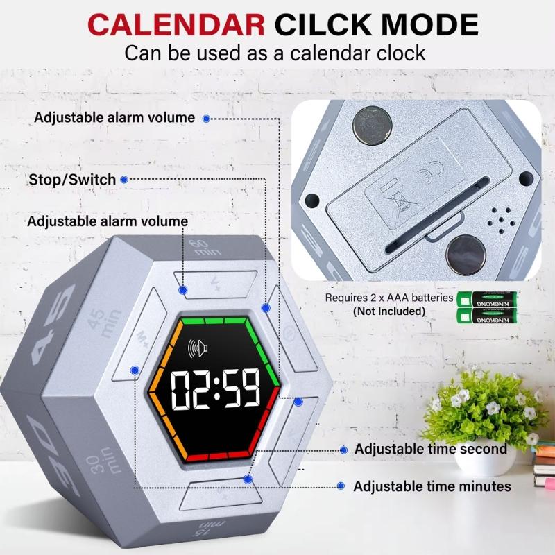 Zeitmanagement-Tool Sechseckiger Digitaler Countdown-Timer für Schüler LED-Anzeige Visuelle Erinnerung für Hausaufgaben