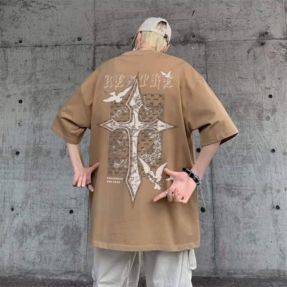 

Hot selling trend summer men s cross letter print comfortable and breathable round neck T-shirt outdoor casual high street top 4XL