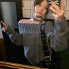 Fashion Elegant Off Shoulder Knitted Pullover Women Sweater Korean Style One-word Shoulder Casual Simple Tops Autumn Winter Loose Outer Top Clothing