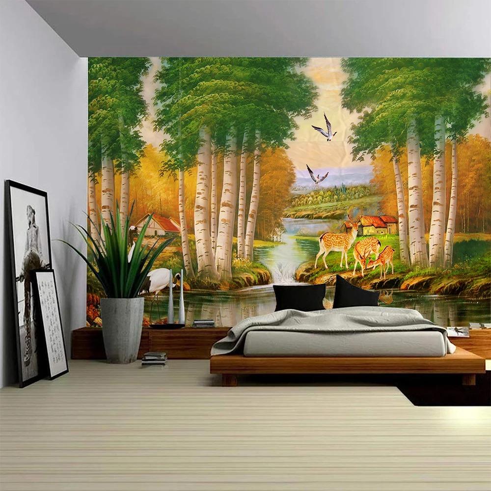 

Лесной пейзаж Животное Настенный гобелен Офис Гостиная Гобелен Украшения Дома Настенный гобелен 100x75cm