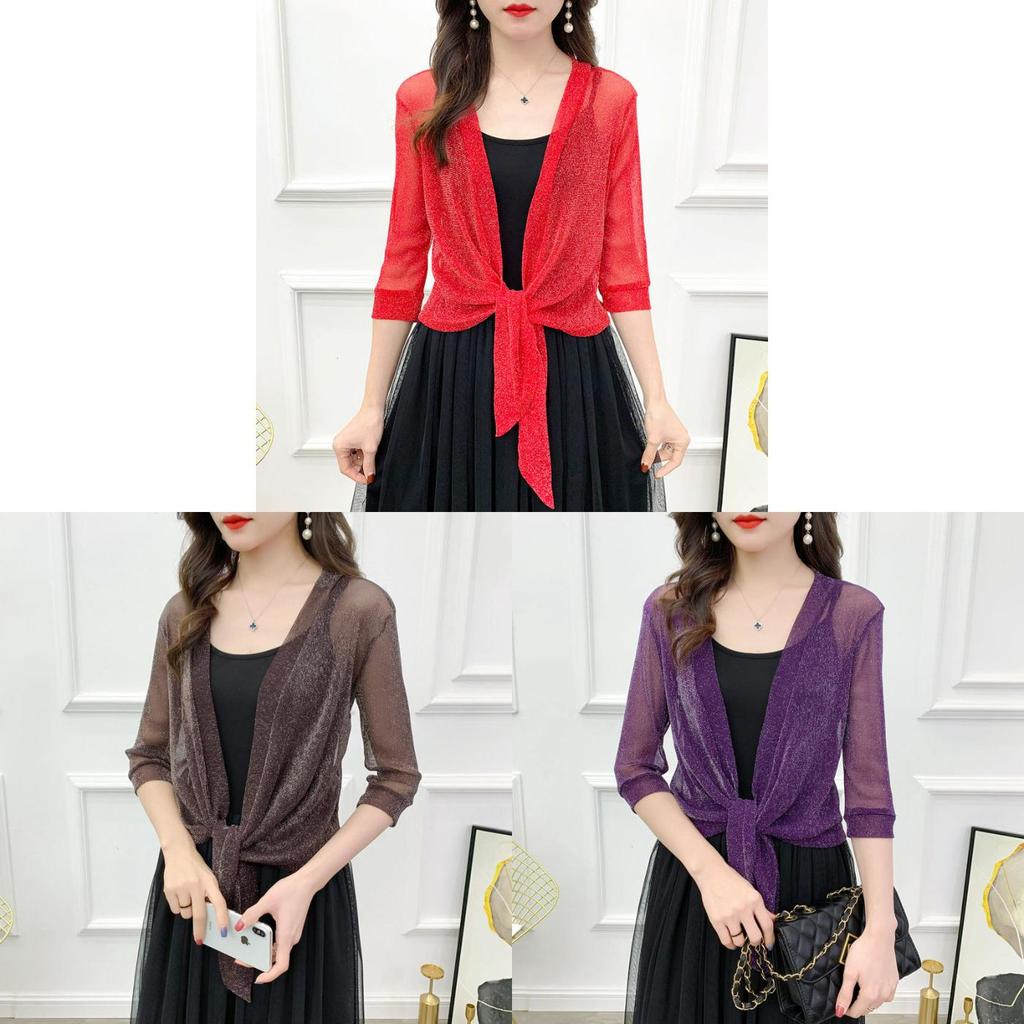 Summer Girls Lace Mesh Short Cardigan With Tie Closure For Casual Wear