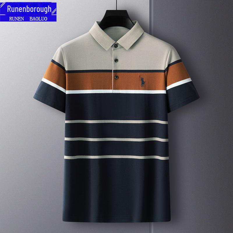 2023 Men's Striped Cotton Polo Shirt with Pony Embroidery