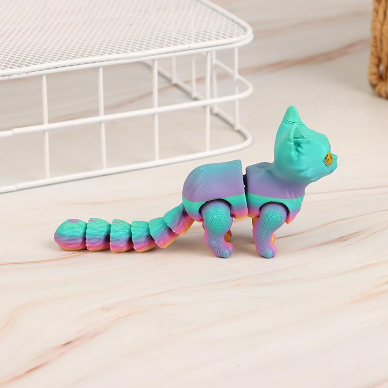 

3D-печатный милый котенок с подвижным хвостовым суставом, детский подарок, игрушечная модель, украшение для автомобиля
