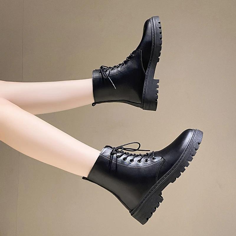 2024 Hot Sale Women's Shoes Ankle Women's Boots Classics Modern Boots Women Sewing Round Toe Front Lace-up Low Heel Ladies Shoes