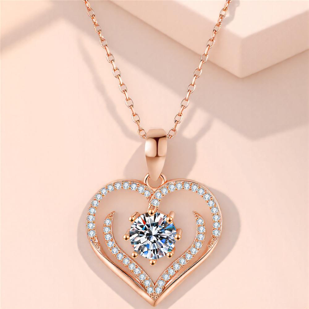 Female Crystal White Zircon Stone Heart Pendant Necklace Vintage Gold Color Wedding Jewelry For Women