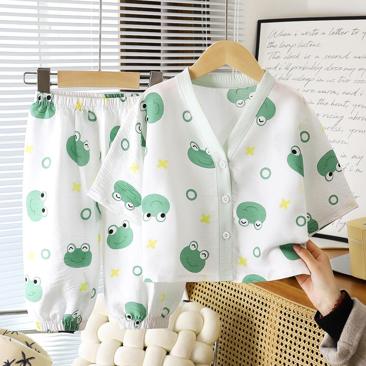 

Летние детские пижамные комплекты: Дышащий рукав три четверти для мальчиков и девочек 100 зелёный