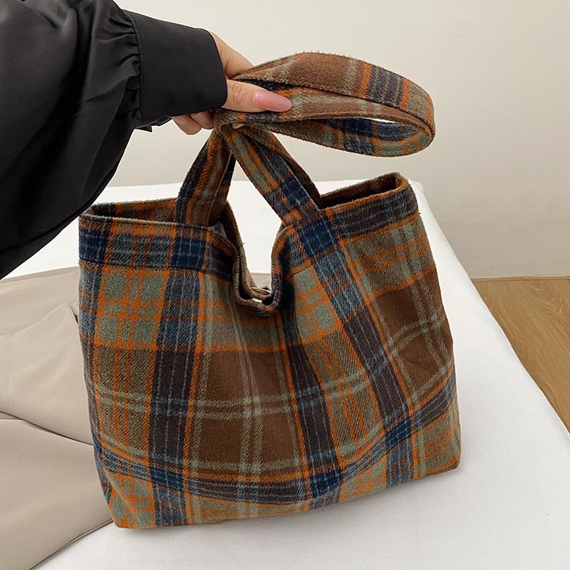 Trendy Korean Style Blue Brown Red Shoulder Tote Bag For Women With Unique Design