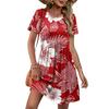 Women Short Sleeve Floral Print Crew Neck Casual Waist Tie Dress with Pockets Lightweight Relaxed Fit Summer Dress