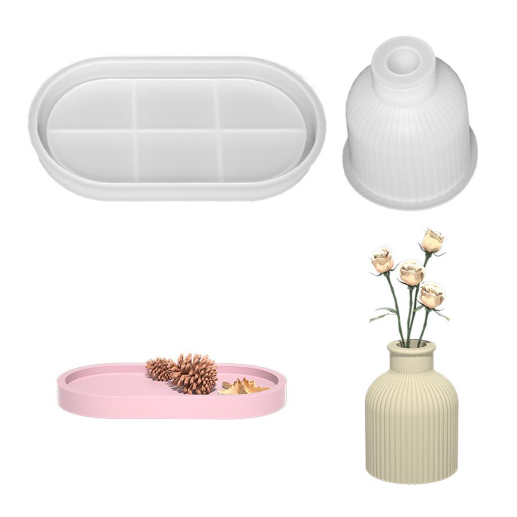 3D Silikonform DIY Blumentöpfe Vase Tablettformen Sets Gips Harzform Handgefertigt Kerzenhalter Bastelform Heimdeko