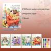 Portable Watercolor Painting Book 4 Sheets Coloring Book with Paint Brush Gouache Book Kids Graffiti Picture Drawing Stationery