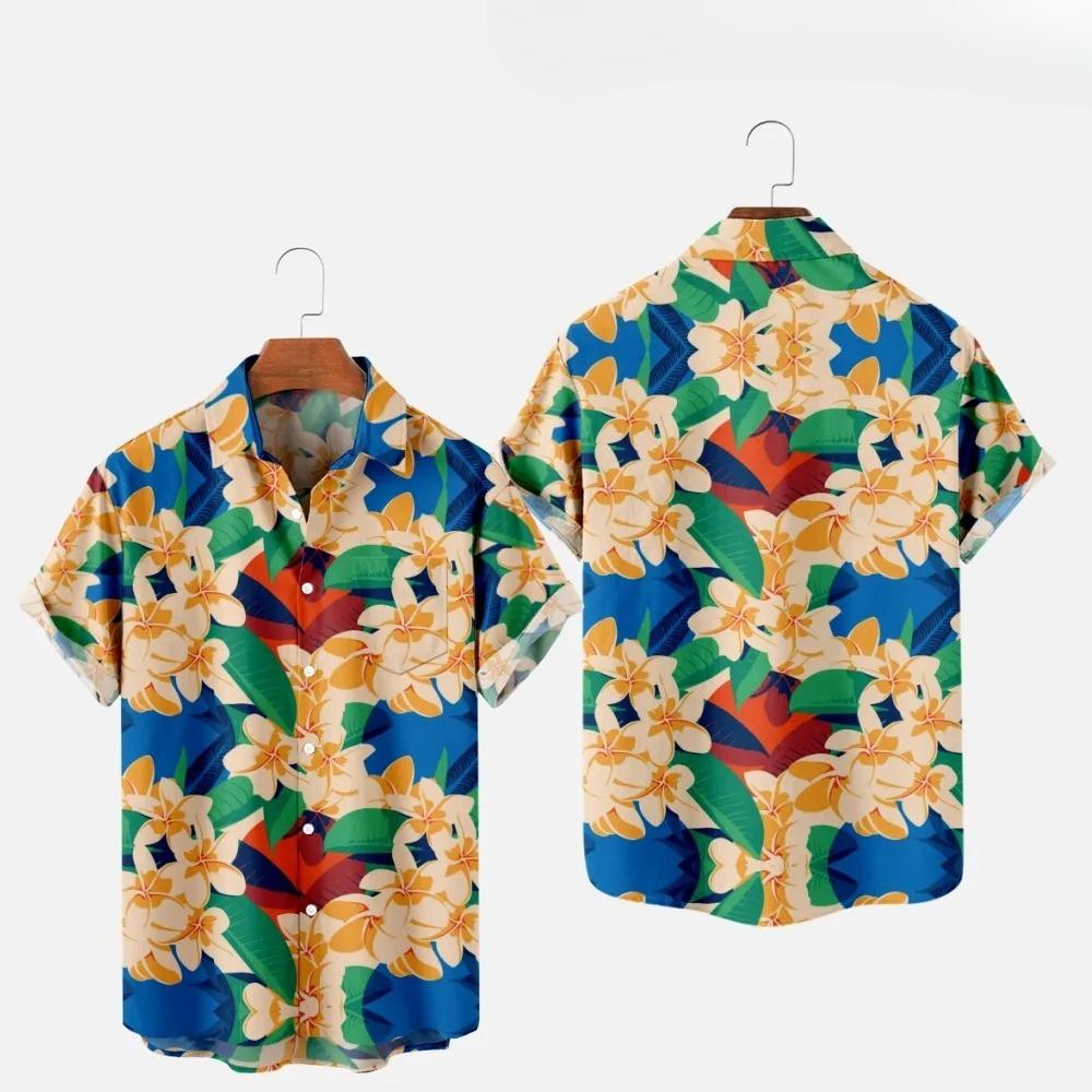 Men's Fashion Summer T-Shirts Hawaiian Print Cozy Casual One Button Shirts Short Sleeve Beach Oversized Shirts