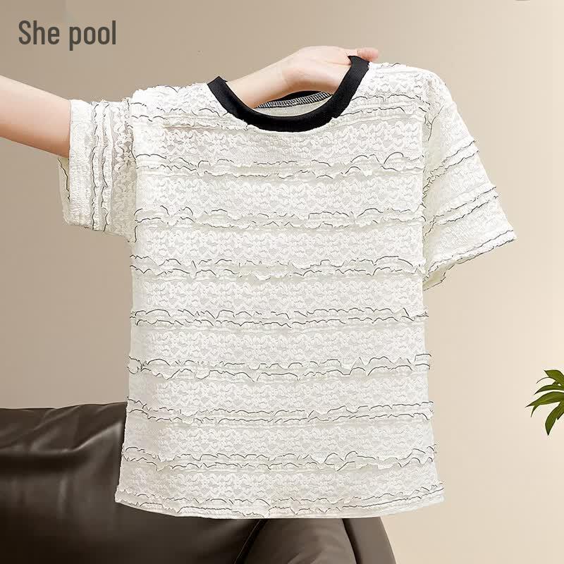 Women s Textured Striped Round Neck T-shirt S