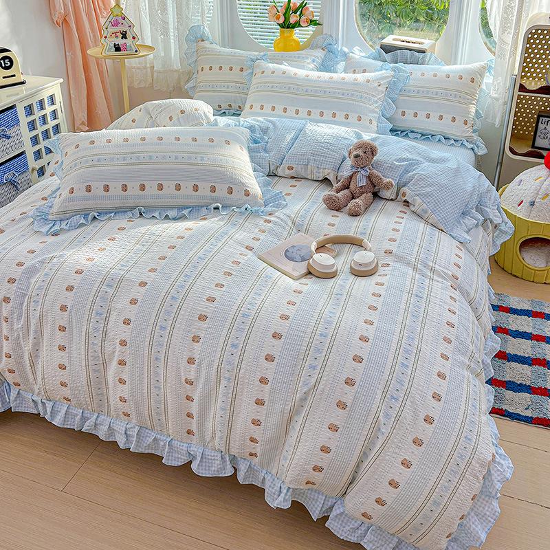 Spring/Summer Kids' Cotton Lace Duvet & Sheet Set - Korean Style, A-Grade, Puffy, 3-Piece