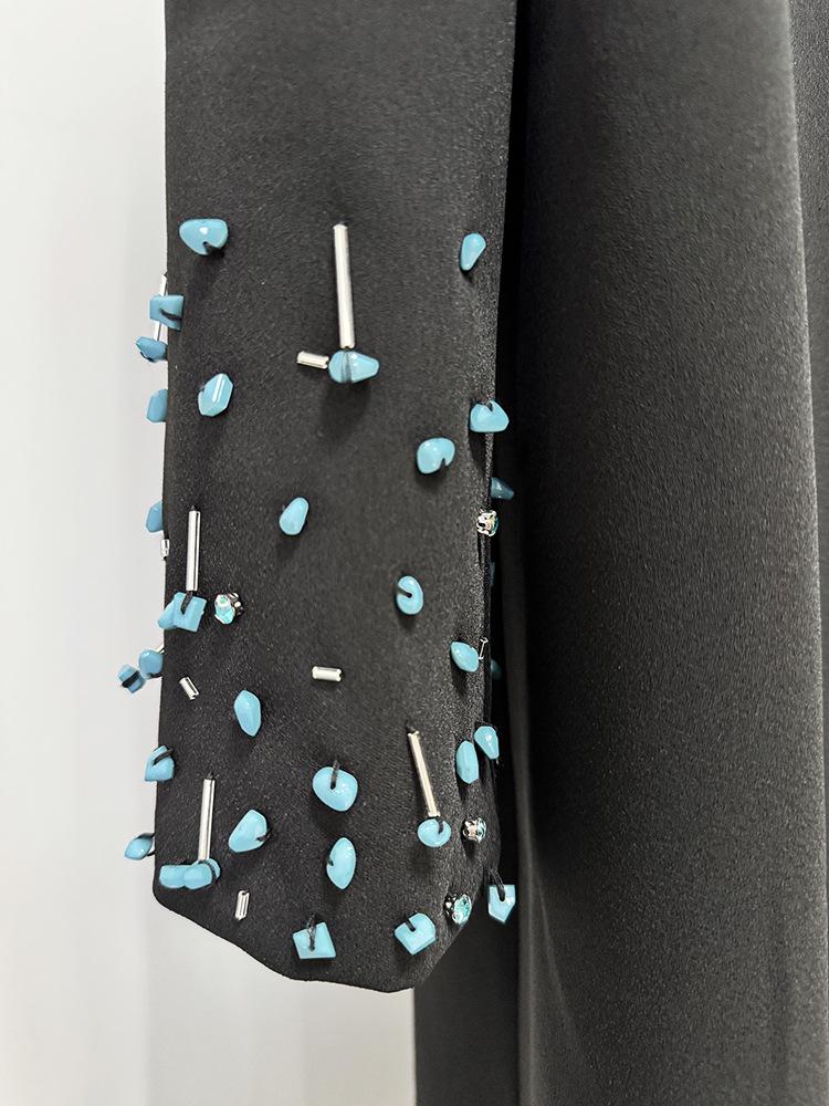 2026 Europäisches & Amerikanisches Designer-Abendkleid mit schweren Perlenverzierungen und langen Ärmeln