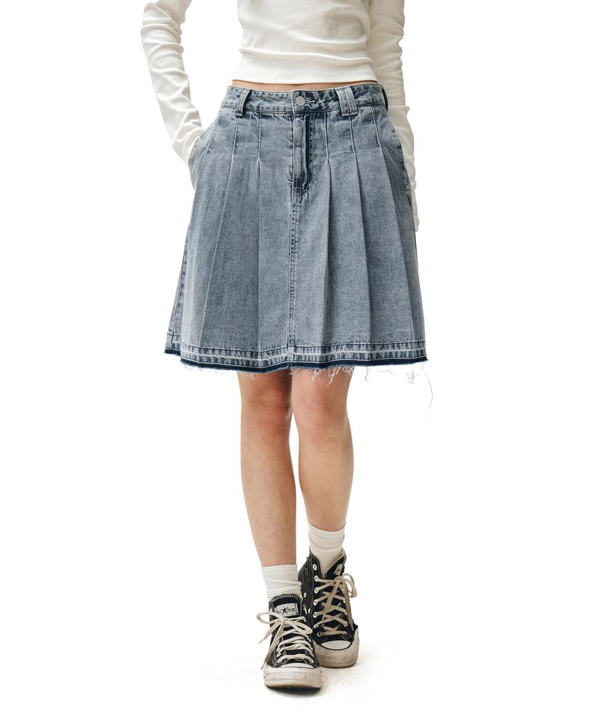 Deketeuumeon Front Pleats Midi Skirt Dcsk008Blue
