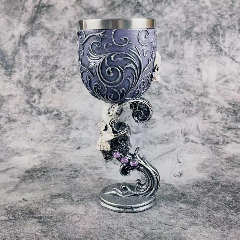 Calice da Vino in Acciaio Inossidabile Graal del Drago Scultura Tridimensionale Creativa 3D Coppa Medievale Retrò per Coppia Coppa da Vino Rosso in Resina