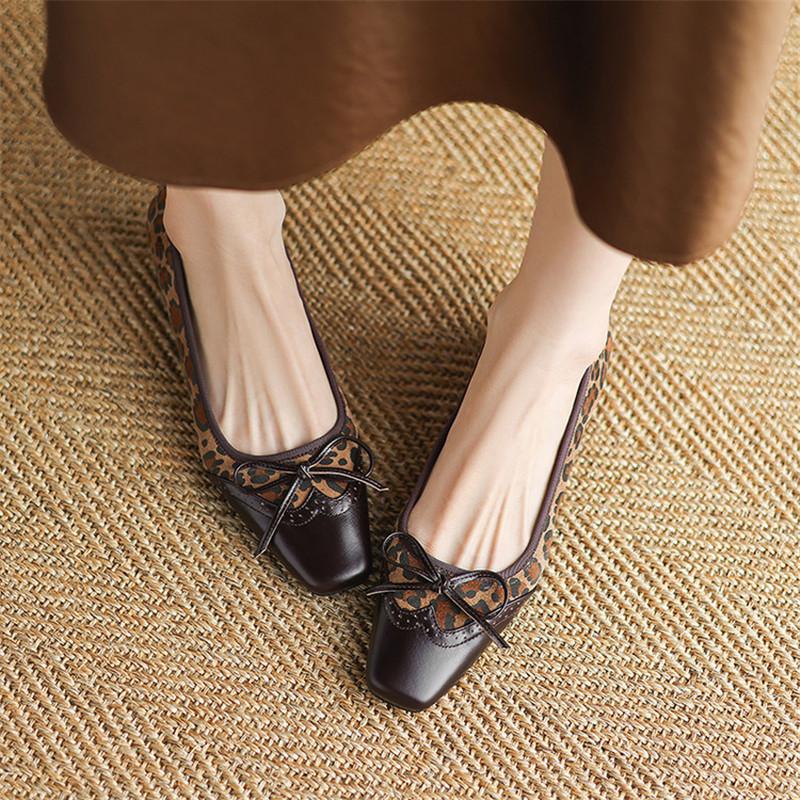Fashion New Spring/Summer Leopard Print Women Pumps Shoes for Women Fashion Brogue Designs Square Toe Women Shoes Loafers Ladies Shoes
