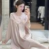 2026 French High-End Lace Cutout Long Sleeve Ice Silk Sleep Dress for Women
