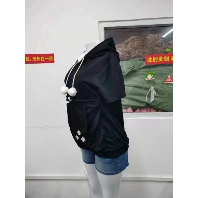 Women's fashionable loose large pocket pocket summer short-sleeved hooded T-shirt