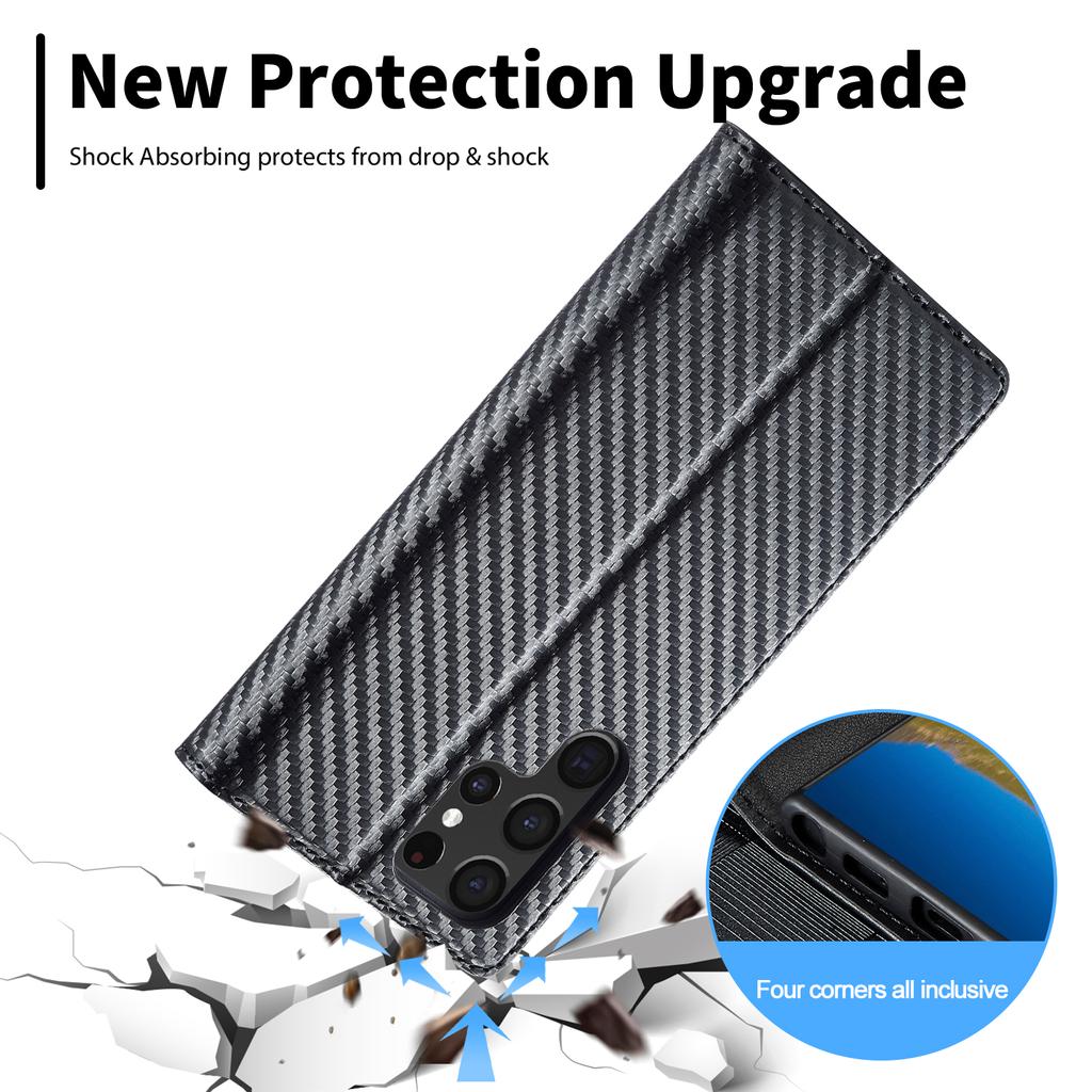 Carbon Fiber Leather Case for Samsung Galaxy S23 S22 Ultra S21 S20 FE S10 S9 S8 Plus Note20 Business Flip Card Slot Wallet Cover