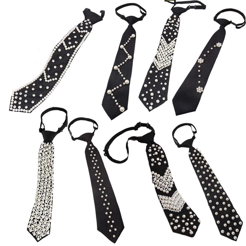 Imitation Pearl Women's Pre-tied Necktie Vintage Lazy Necktie Fashion Neckwear  Uniform Shirt