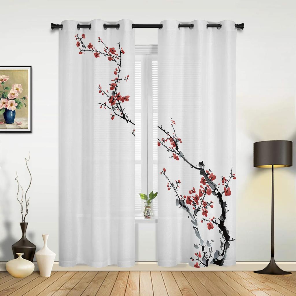 Pflaumenblüten-Vogel im chinesischen Stil, Fenstervorhänge, Heimdekoration, Wohnzimmervorhänge, Kinderzimmer, Cortinas für Küche und Schlafzimmer