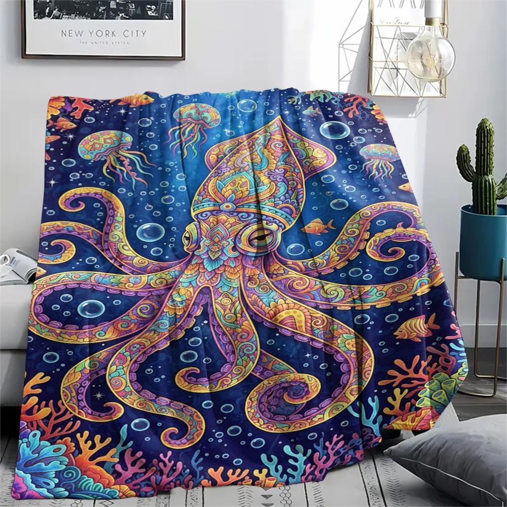 Colorful marine organisms Print Flannel Blanket,High quality Comfortable for All Seasons,Home Decor,Warmth and Comfort,Perfect for Christmas Gifts