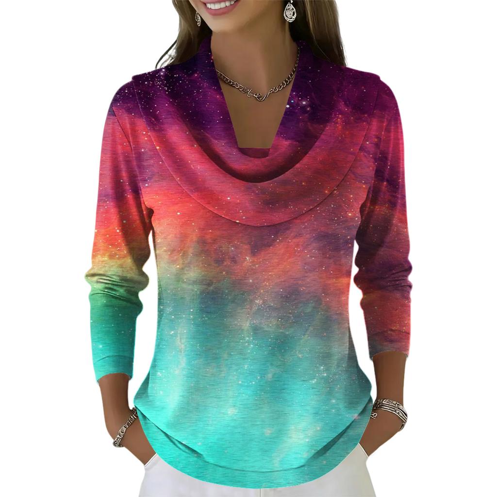 Dámský ležérní a módní svetr s dlouhým rukávem a potiskem, kulatým výstřihem