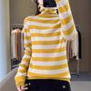 Autumn and Winter New Knitted Sweater Women's Striped Bottoming Shirt Stack Collar Pullover Andy Fleece Top Loose and Thin Sweater