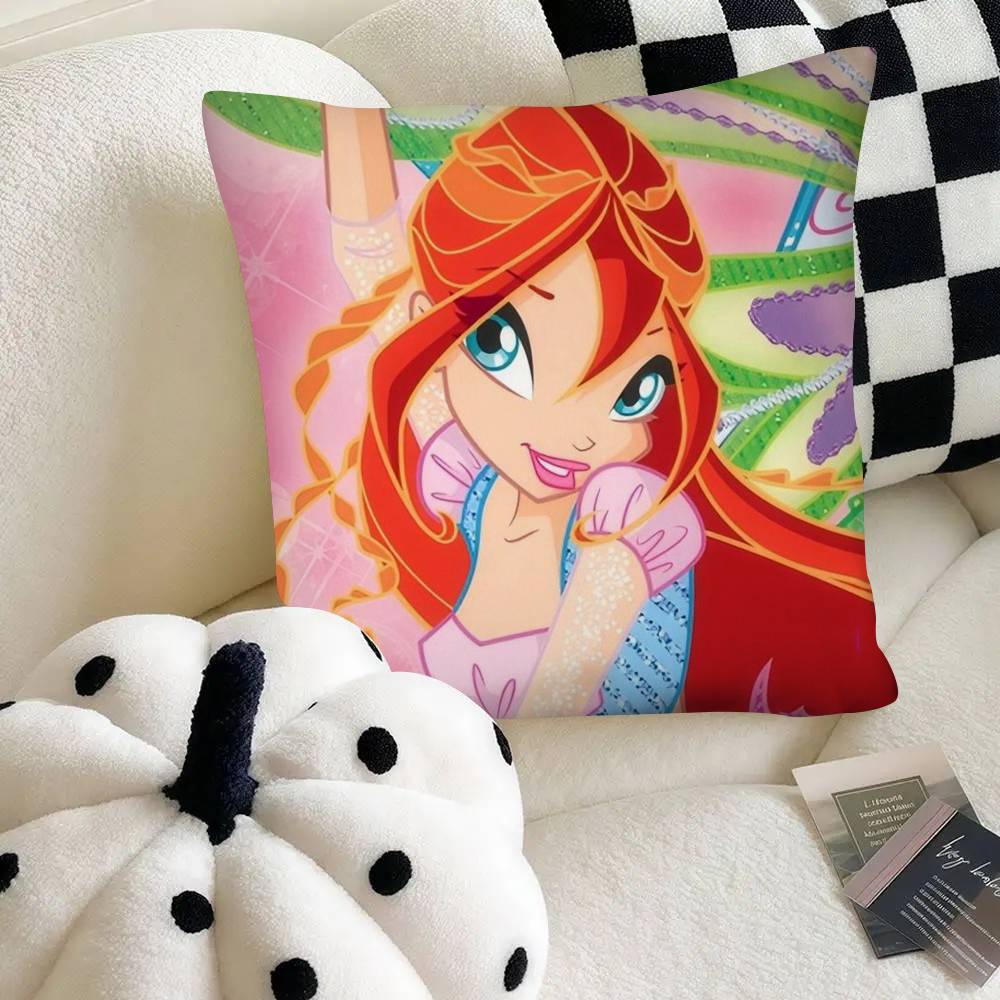 Sending Children Cute GirlS Cartoon W-Winx Pillow Case Square Pillow Bedroom Sofa Leisure Comfort Cushion Car Home Decoration