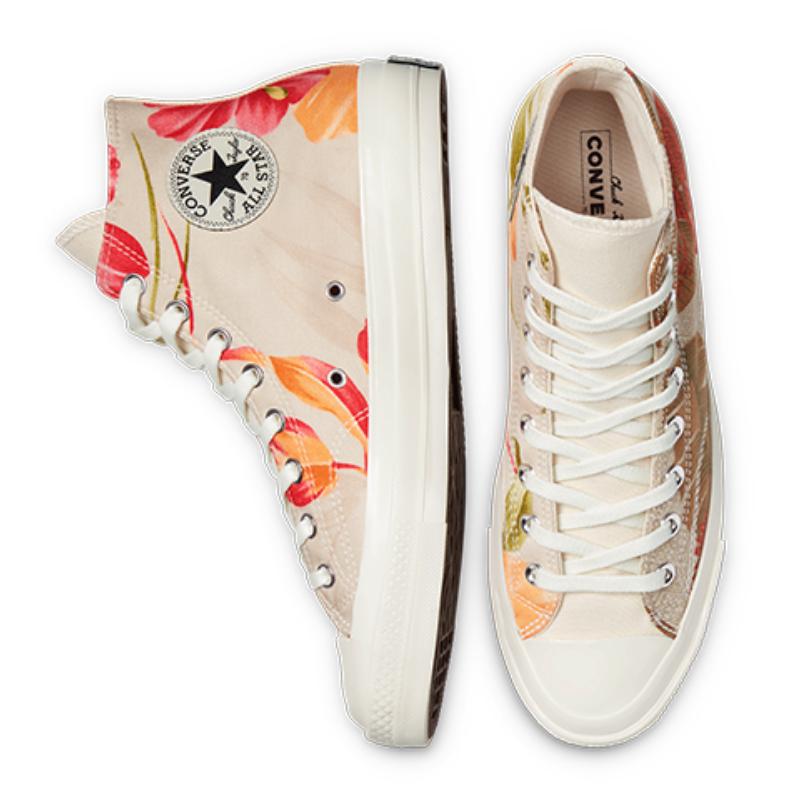 Converse Chuck Taylor All Star 70 Tropical Shirt Trendy High Top Canvas Shoes Unisex Beige Grey