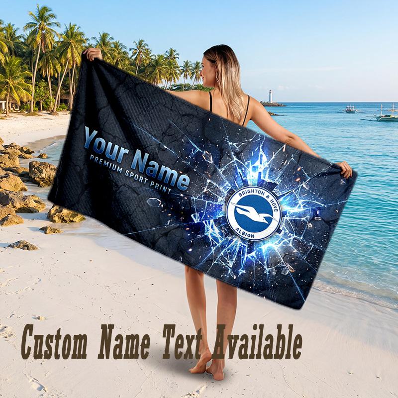 Brighton & Hove Albion Football Design Beach Towel Custom Text Large Towel for Beach Vacation