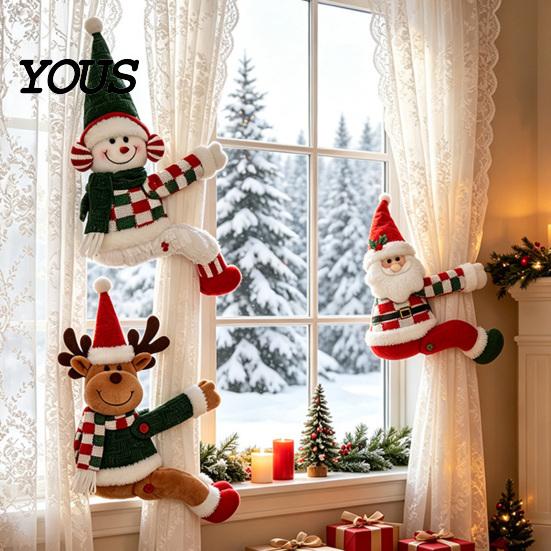Seasonal Window Treatments Christmas Curtain Tiebacks, Santa Snowman Reindeer Fasteners, Buckles Festive Decor for Home, Holiday Party